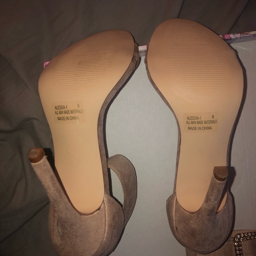 Taupe Ankle Buckle Heels